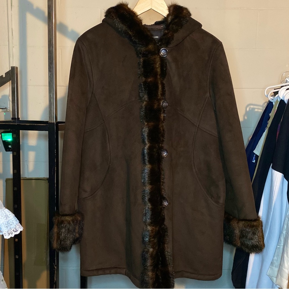 Jones New York Faux Fur Lined Suede Coat
